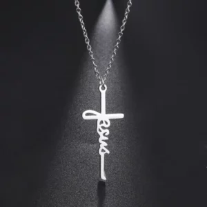 Skyrim – collier avec pendentif croix de jésus pour femmes et hommes, chaînes de cou en acier inoxydable, religieux, chrétien, sauveur, foi, bijoux cadeaux