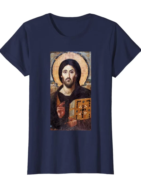T-shirt avec icône de Jésus Christ Pantocrator, cadeau chrétien orthodoxe, Sinaï T-shirt unisexe à manches courtes en coton d'été O-Neck Nouveau S-3XL – Image 5