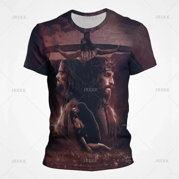 T-shirt à manches courtes imprimé 3D pour hommes et femmes, vêtements de rue décontractés, vêtements vintage, impression graphique du Christ Jésus, pop et hip hop, été – Image 13