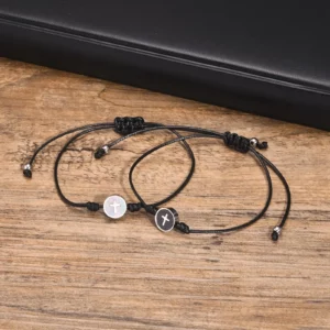 Bracelets tissés de ULd'avertissement mince pour hommes et femmes, bracelet de charme de signe circulaire de croix d'acier inoxydable, cadeau réglable de bijoux de couple