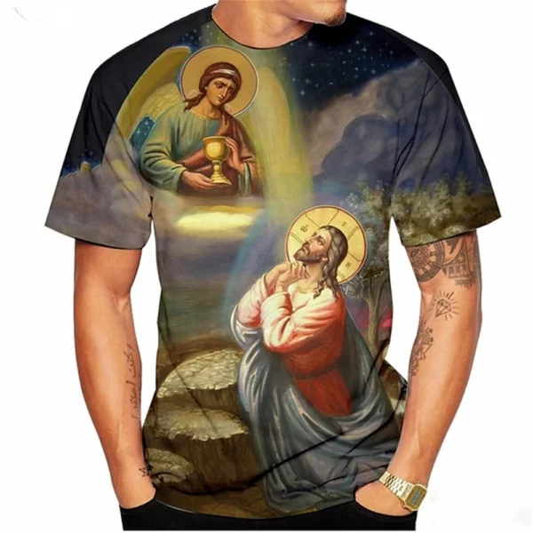 Économie de dessin animé religieux de Jésus pour hommes, Streetwear décontracté, Dieu, Vierge Marie, Harajuku, Nouvelle mode d'été, 2022 – Image 4