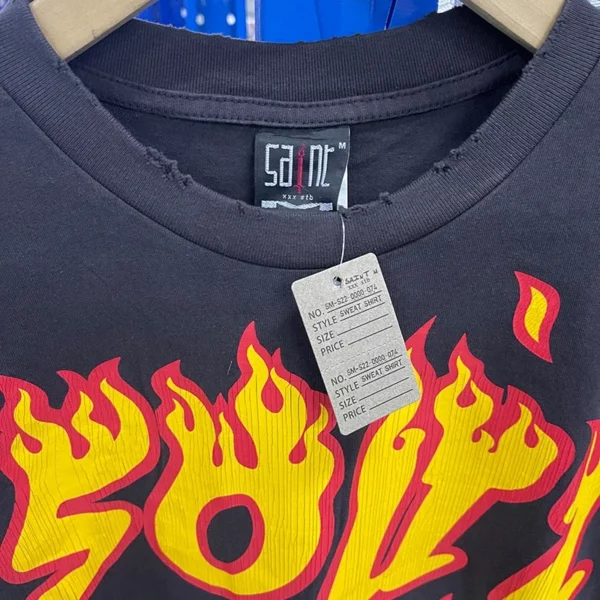 Toutes les saisons meilleure qualité coton Vintage lavé noir endommagé t-shirt hommes femmes jésus imprimé Saint à manches longues t-shirts hauts – Image 62