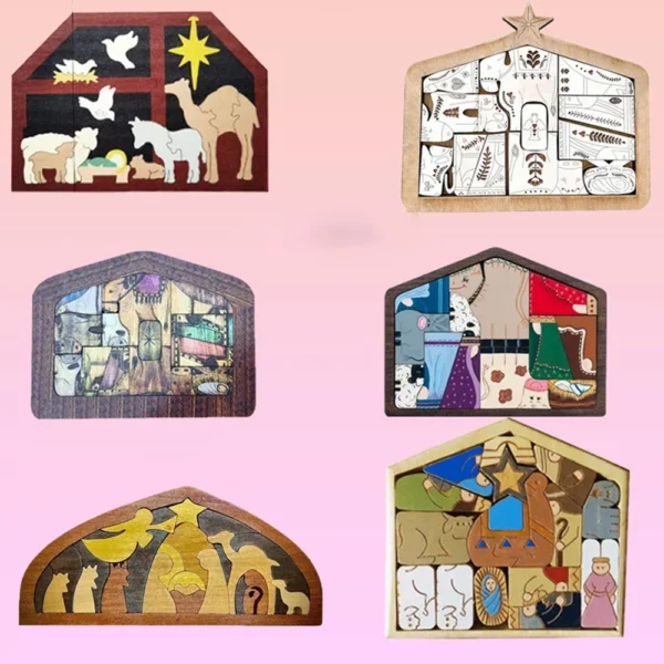 Puzzle de Jésus en bois pour la décoration de la maison, jeu de puzzle de Noël, conception unique brûlée, bureau drôle, FigAuckland, Nativité – Image 2