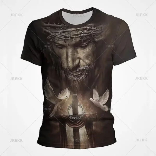 T-shirt à manches courtes imprimé 3D pour hommes et femmes, vêtements de rue décontractés, vêtements vintage, impression graphique du Christ Jésus, pop et hip hop, été – Image 16