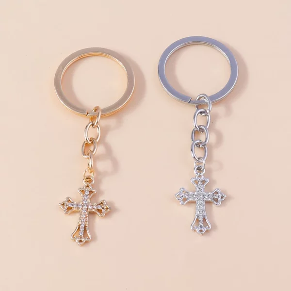 Porte-clés croix en cristal chic, porte-clés religieux de Jésus, porte-clés de voiture, pendentif de sac à main, accessoires de bijoux à bricoler soi-même – Image 14