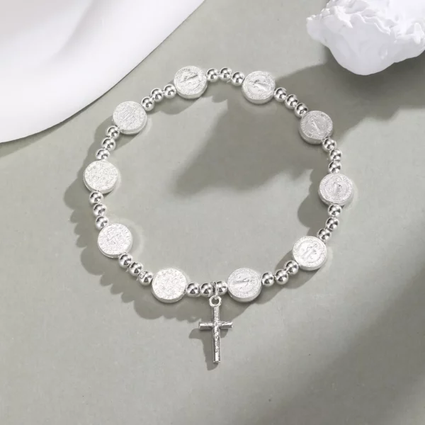 Bracelets de perles de coss catholiques pour femmes, bijoux religieux de carte ronde de Jésus – Image 5