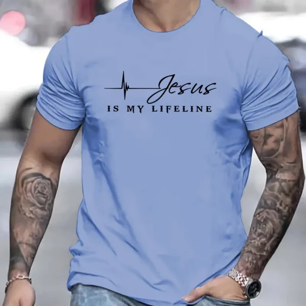 Hommes d'été 100 coton à la mode décontracté ample jésus est le pilier de ma vie imprimé col rond manches courtes T-shirt haut – Image 9