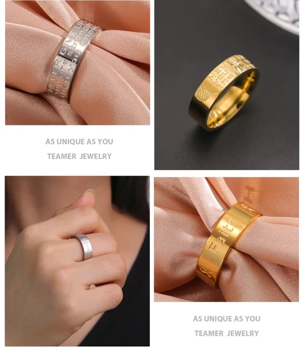 Teamer Bagues en acier inoxydable de poisson de Jésus pour les femmes et les couples, matiques de doigt larges, amulette de prière religieuse et chrétienne, cadeau de bijoux, nouveau – Image 15