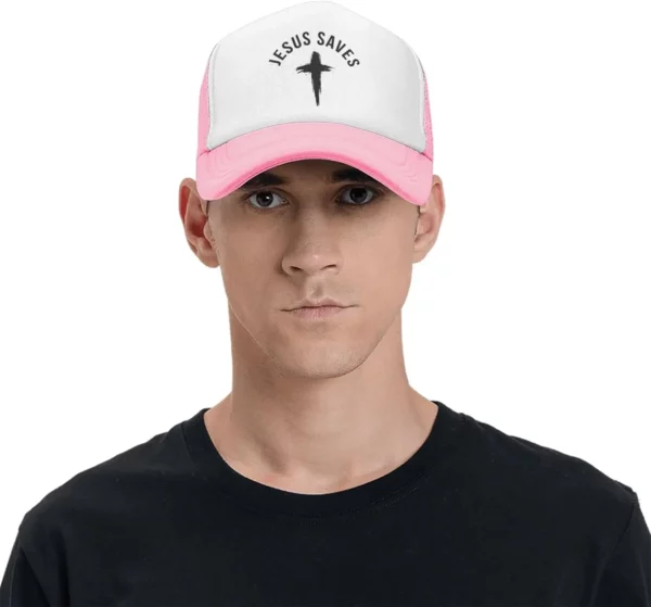 Casquette de baseball en maille pour hommes et femmes, chapeau de camionneur, Snapback noir, drôle, Jésus sauve la croix, dieu chrétien, foi, américains – Image 26