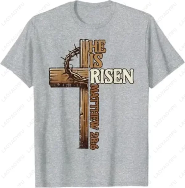 Croix de pâques il est ressuscité jésus chrétien hommes T-Shirt croix chrétienne Bible John 3:16 réflexion 0L3Q48 disant unisexe coton T-Shirt – Image 2