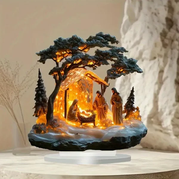 Ornements acryliques de scène de la Nativité de Noël, décor de la naissance de Jésus, décorations de table plates JO, cadeaux du Nouvel An, 2025 – Image 7