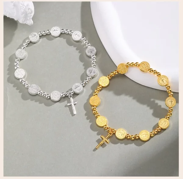 Bracelets de perles de coss catholiques pour femmes, bijoux religieux de carte ronde de Jésus – Image 10