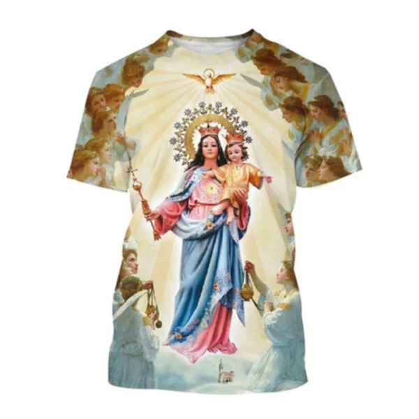 Vierge Marie T-Shirt déesse de la miséricorde impression 3D T-Shirt chrétien béni jésus dieu t-shirts femmes vêtements unisexe hauts courts – Image 20