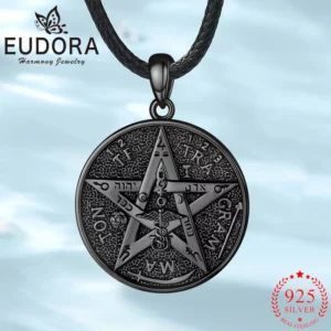 Eudora 925 argent Sterling pentagramme Runes collier noir tétrammon chanceux étoile amulette pendentif femmes hommes bijoux fins cadeau