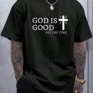 T-shirt à manches courtes imprimé religieux pour hommes, haut croisé, mode de rue décontractée, été, 03