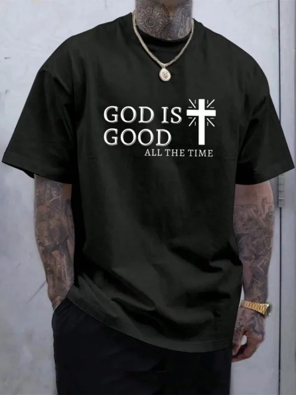 T-shirt à manches courtes imprimé religieux pour hommes, haut croisé, mode de rue décontractée, été, 03