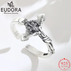 Eudora-Bague réglable en argent regardé 925 pour hommes et femmes, Saint Benoît, Saint Benoît, San Benoît, Médaillon religieux, Bijoux vintage