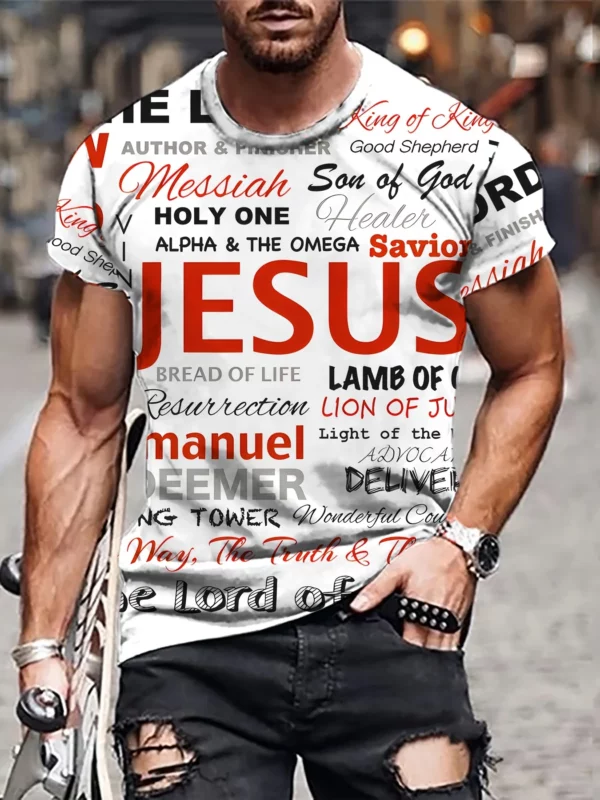 T-Shirt à Manches Courtes et Col Rond pour Homme, Vêtement de Rue, avec Impression Croisée, Graphique de Jésus, Grande Taille, Été – Image 6