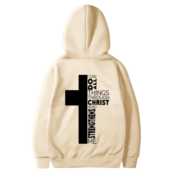Sweat à capuche à manches longues pour hommes, thème de Jésus, croix chrétienne, imprimé document au dos, pull monochrome – Image 19