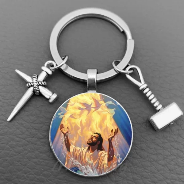 J'aime Jésus porte-clés en verre, porte-clés de bénédiction croisée, porte-clés de voiture, bijoux religieux, mode foi chrétienne, 2024 – Image 8