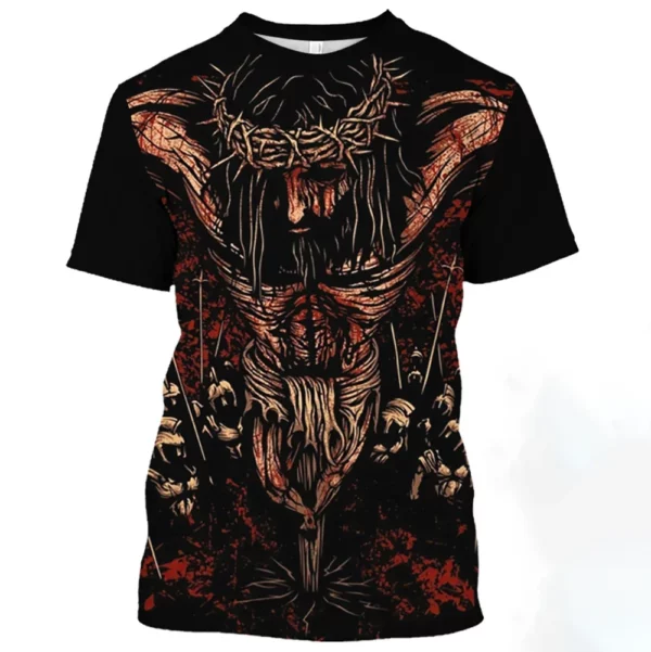 T-shirt à manches courtes à motif de Jésus-Christ pour hommes, décontracté, col rond, imprimé catholicisme, séchage rapide, été – Image 16