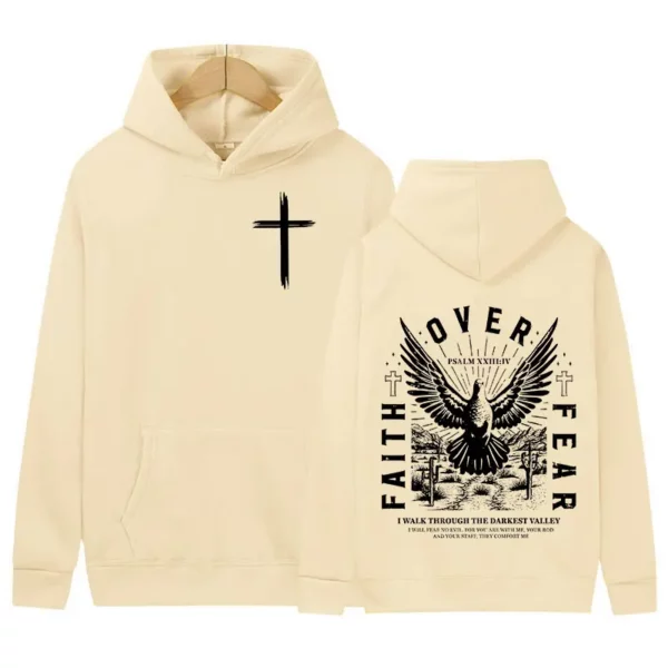 Sweat à capuche imprimé Jésus sur la peur pour hommes et femmes, sweat-shirt rétro chrétien, sweats à capuche sourire, sweats à capuche rétro, mode Harajuku, lettre inversée – Image 5