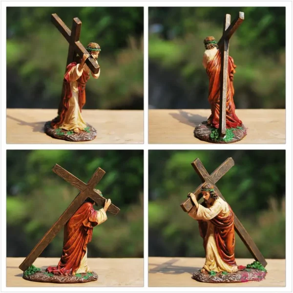 Ornement en résine de statue de croisé de Jésus, petit Jésus portant un crosson, le chemin du calvaire, décoration de la maison – Image 11