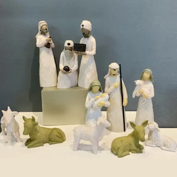 Figurine d'arbre de saule de la Sainte Famille, ensemble religieux de la Nativité de Jésus de Pâques, statue peinte à la main, ornements de chambre, artisanat de décoration de la maison – Image 19