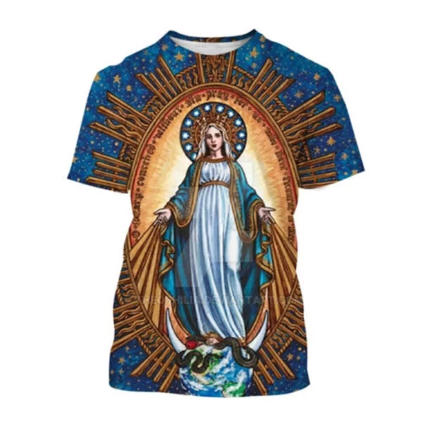 Vierge Marie T-Shirt déesse de la miséricorde impression 3D T-Shirt chrétien béni jésus dieu t-shirts femmes vêtements unisexe hauts courts – Image 14