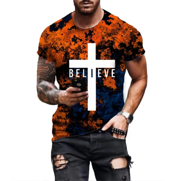 T-Shirt croix de Jésus-Christ pour hommes, Streetwear d'été, Harajuku, T-shirt drôle, T-shirt graphique de Jésus, Y-Fashion – Image 4