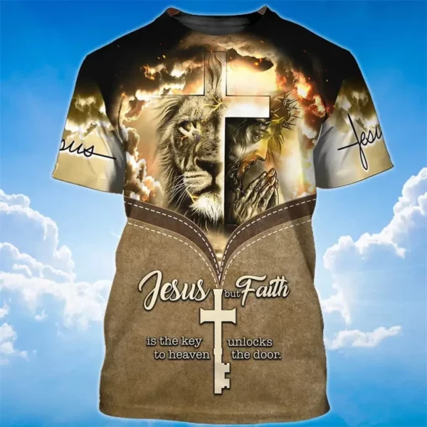 Mode 3D jésus croix impression t-shirt pour hommes christianisme dieu graphique surdimensionné T-shirts quotidien décontracté col rond à manches courtes hauts – Image 11