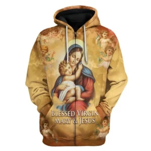 Sweats à capuche College en 3D pour hommes, motif de la Vierge Marie, sweats à capuche zippés, mode masculine, sweat à capuche PVD, survêtement respirant, vêtements de combinaison pour hommes