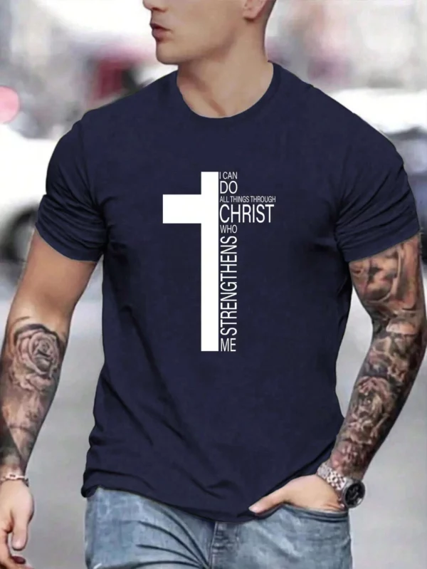 Croix Hommes Coton T-shirt De Luxe Marque De Mode Grande Taille Top Casual Manches Courtes Streetwear Classique Imprimer Nouvelle Arrivée Tee S-4XL – Image 3