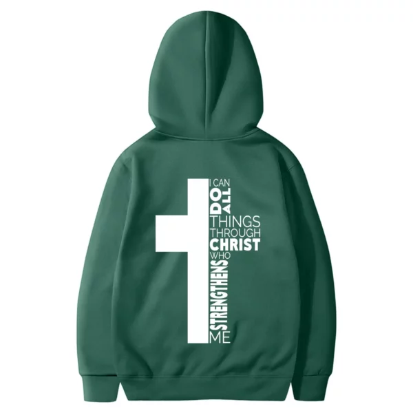 Sweat à capuche à manches longues pour hommes, thème de Jésus, croix chrétienne, imprimé document au dos, pull monochrome – Image 20
