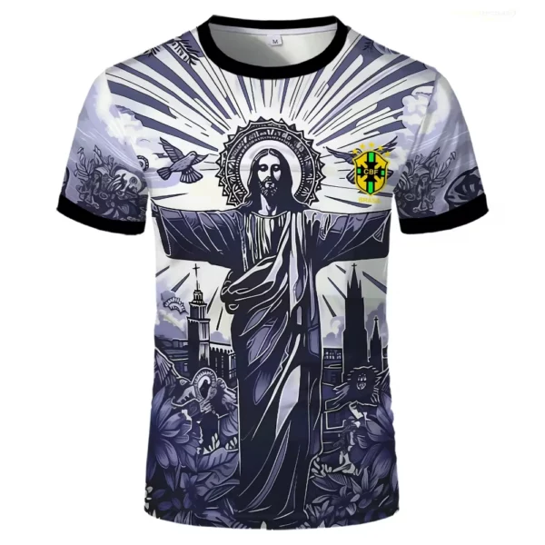 Décontracté hommes brésil édition spéciale jésus Football maillot à séchage rapide arrivée noir gris adultes enfant T-shirt Football formation vêtements