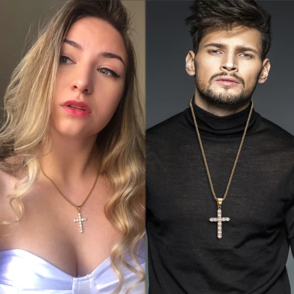 Pendentif croix en acier inoxydable AAA CZ plaqué or glacé, collier avec pendentif jésus scintillant pour hommes et femmes, bijoux tendance