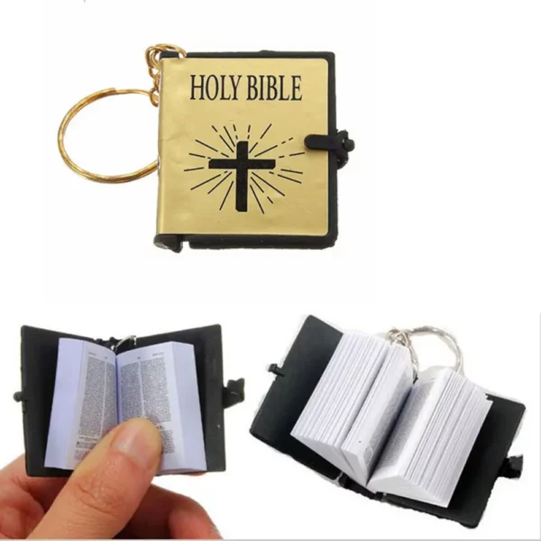 Mini anglais HOLY BIBLE porte-clés chrétien jésus croix musulman porte-clés femmes sac charme prière dieu bénisse porte-clés accessoires – Image 3
