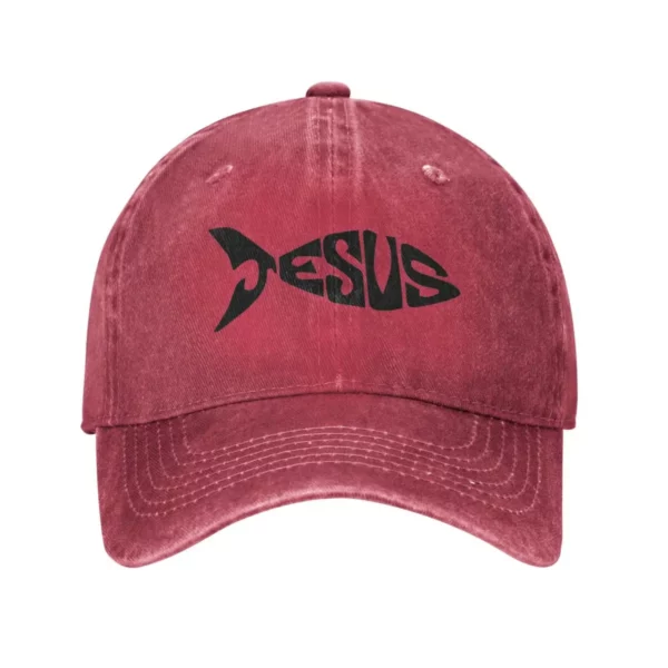 Casquette de baseball en denim lavé pour hommes, chapeaux de poisson chrétien, vêtements de sauna vintage, toutes saisons, Jésus, église chrétienne, distance, Murcia, extérieur – Image 11