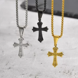 Collier pendentif croix pour hommes et femmes, colliers en acier inoxydable, colliers chics, cadeaux de bijoux classiques chrétiens, 50 cm, 55 cm, 60cm