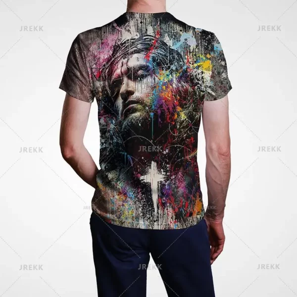 T-shirt à manches courtes imprimé 3D pour hommes et femmes, vêtements de rue décontractés, vêtements vintage, impression graphique du Christ Jésus, pop et hip hop, été – Image 28