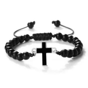 Bracelet réglable en pierre naturelle de 6mm, avec breloque croix chrétienne, symboles de foi d'espoir et d'amour, bijoux de guérison, cadeau pour amis