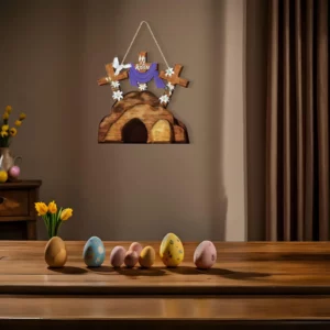 Signe de porte en bois de Jésus, décoration religieuse de Pâques pour la fête de printemps, cadeaux de saisi, He IS tosen, 30x25cm, 007