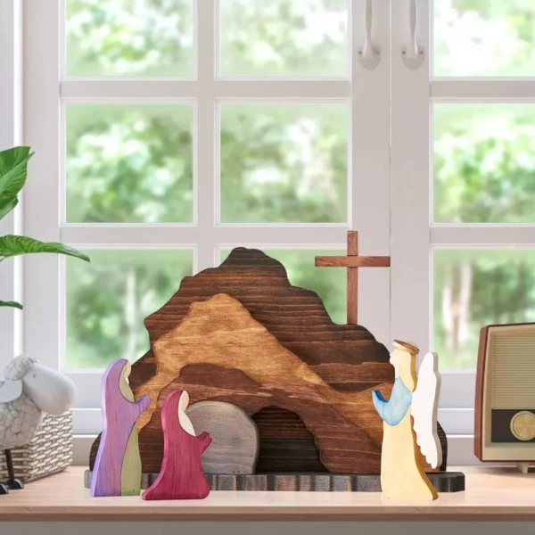 Décoration de scène de pâques de tombe vide en bois, facile à installer, croix Portable, Statue de tombe vide, décor de jésus de pâques réutilisable – Image 10