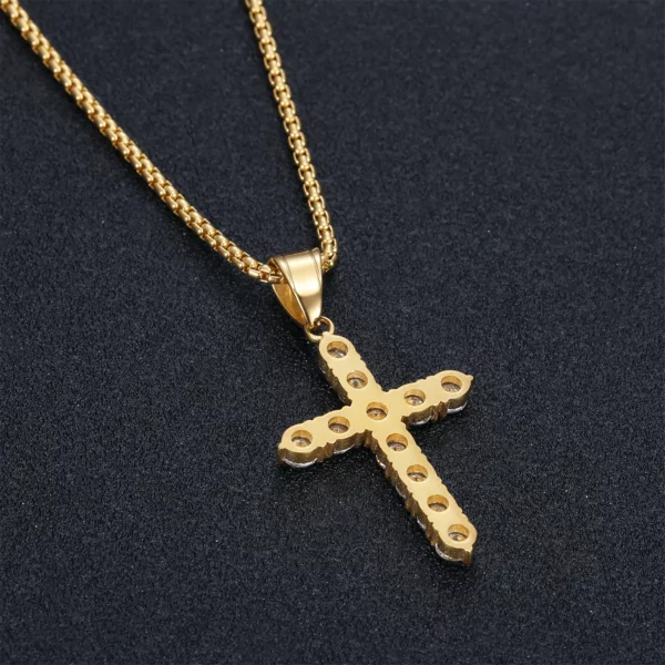 Pendentif croix en acier inoxydable AAA CZ plaqué or glacé, collier avec pendentif jésus scintillant pour hommes et femmes, bijoux tendance – Image 5
