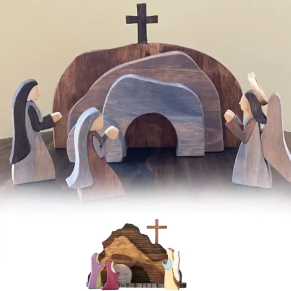 Décoration de scène de pâques de tombe vide en bois, facile à installer, croix Portable, Statue de tombe vide, décor de jésus de pâques réutilisable – Image 2