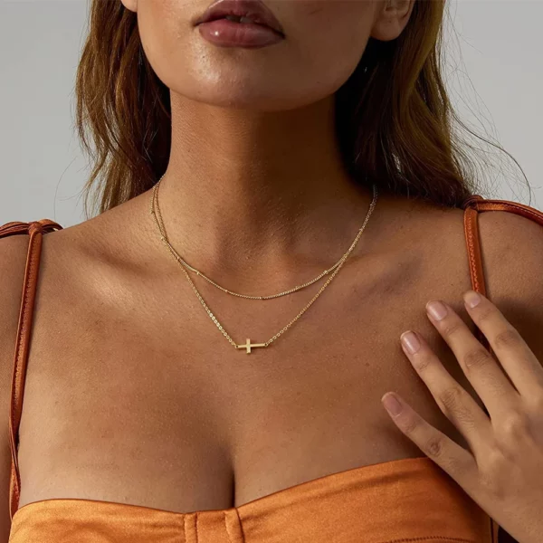 Collier croix latérale, pendentif Crucifix pour femmes, chaîne réglable en acier inoxydable, cadeaux pour mère, femme, amie – Image 2