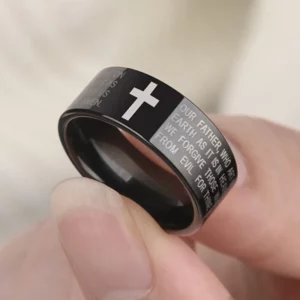 Acier inoxydable couleur noire jésus croix anneau lettre Bible prière bagues pour hommes Bible croix anneaux pour femmes jésus bijoux