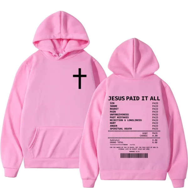 Salut jésus payé tout sweats à capuche verset de la Bible chrétienne hommes femmes vêtements Hip Hop Vintage sweats pulls surdimensionnés – Image 9