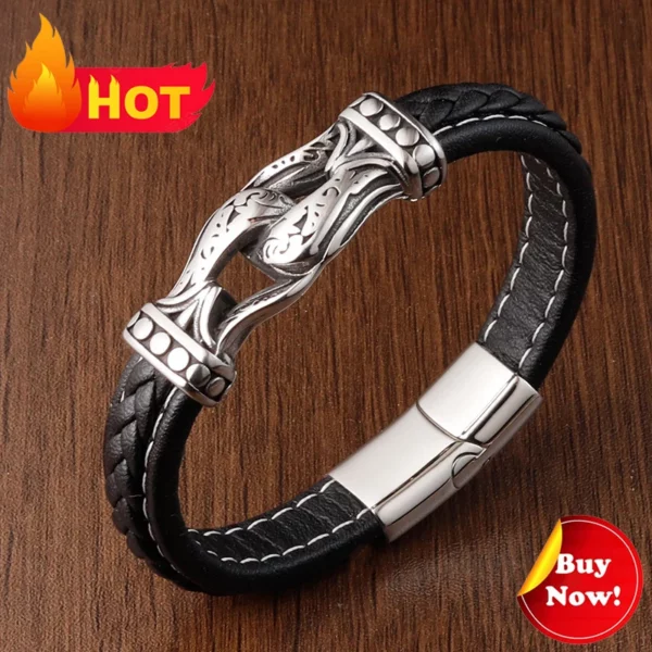 Bijoux croix Vintage en acier inoxydable, Crucifix tissé, Bracelet en cuir véritable, cadeau chrétien pour hommes – Image 11
