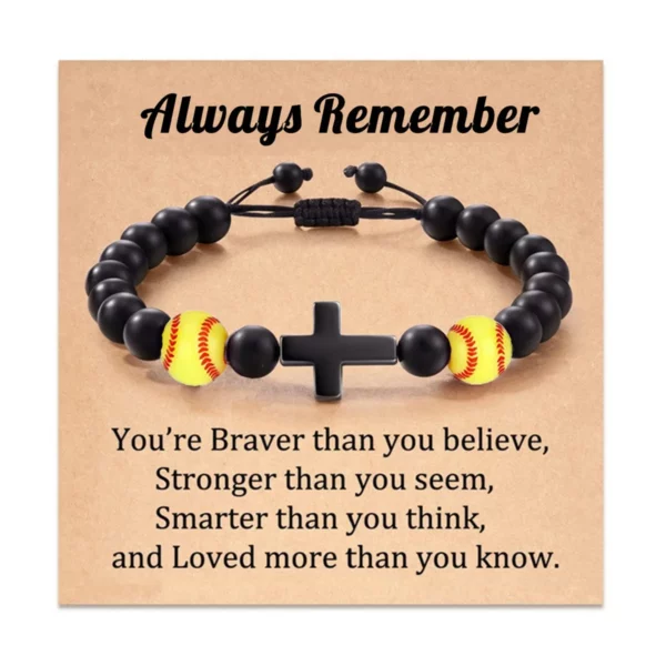 Bracelets de Prière en Pierre Naturelle pour Adolescent, Croix de Baseball, Basket-ball, Football, Idées avec Message, Carte Cadeau – Image 14